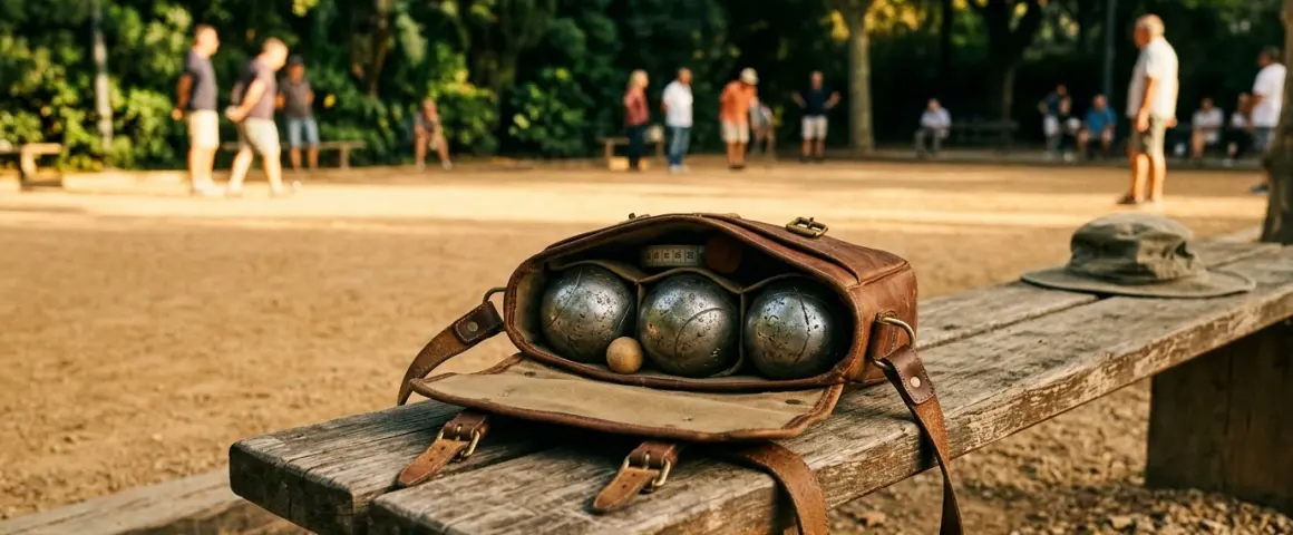 Triplette de boules de pétanque dans son sac ouvert
