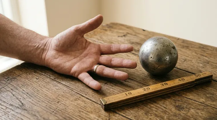 Boule tenue en main pour vérifier le diamètre