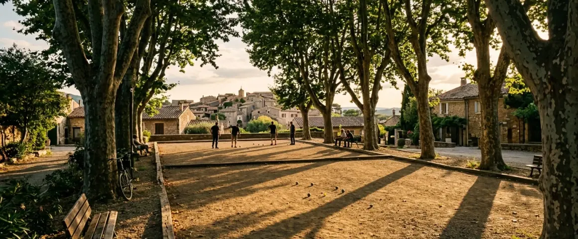 Boulodrome de village en fin d'après-midi