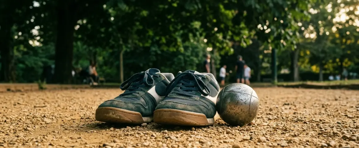 Chaussures plates de joueur sur le gravier