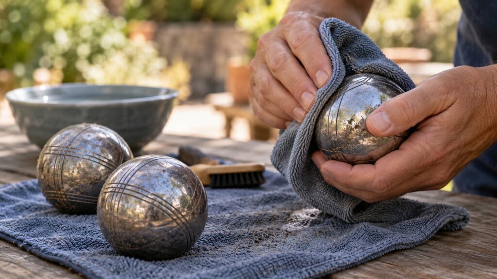 Illustration de détail sur le sujet : Nettoyer des boules de pétanque : la méthode simple